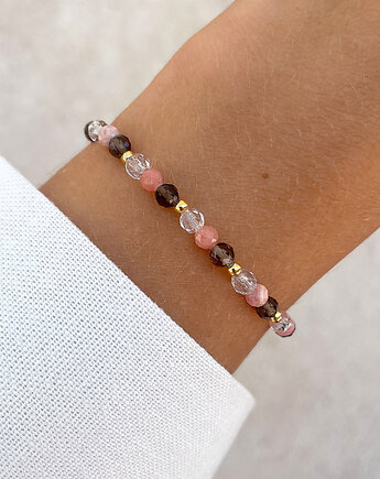 Talizman - rodochrozyt, kwarc dymny, kryształ górski, hematyt, Bring Biżuteria