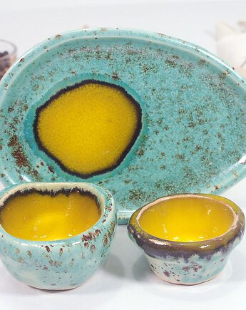 Ceramiczny zestaw - podstawka, jajecznik, miseczka na sól, 10FingersArt