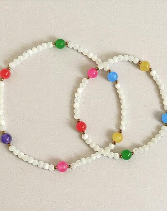 RAZEM TANIEJ! bransoletki na rękę i nogę : muszla biała i kolorowy jadeit