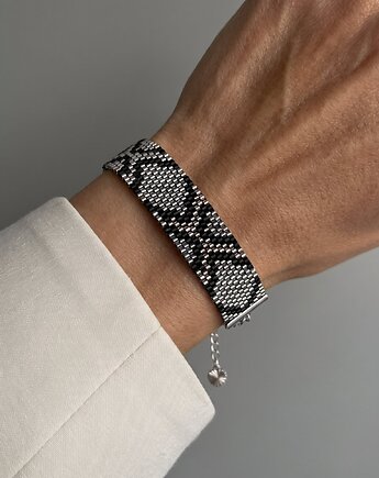 Metaliczna srebrna bransoletka z koralików Miyuki - snake pattern, Mosuki