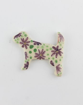 Ceramiczna broszka pies malowany w kwiaty, m2k studio