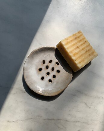 Handmade Minimalistyczna Ceramiczna Mydelniczka Okrągła Biel & Beż, Maison Fragile
