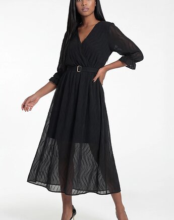 Elegancka sukienka kopertowa midi z paskiem i rękawem 3/4 - M1310, FIGL