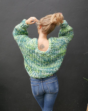 Kolorowy krótki sweter kardigan  organic merino, PANAPUFA