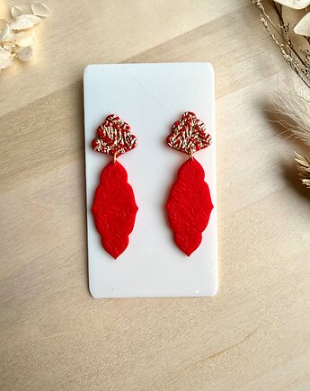 Kolczyki ornament roślinny - czerwone ze złotem, freska