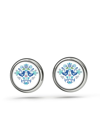 Kolczyki sztyfty - Folkowe ptaszki blue - mini, yenoo