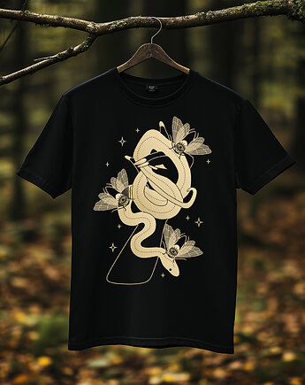 Koszulka - Alchemia Symboli, Dłonie wiedźmy, wąż i ćmy #6, Black Sapphire Art