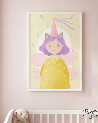Plakat  Bajkowa wróżka w pastelowych kolorach  ilustracja do pokoju dziecka, dana maczynska