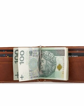 Portfel Męski z Klipsem na Banknoty I Karty Skóra Jucht Koniak BW48, Belveder
