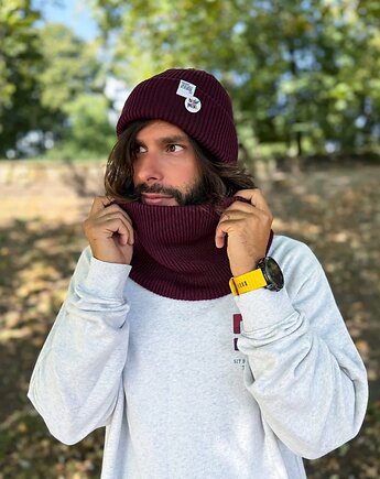 Męska czapka beanie z bawełny logo kolorowe Bordo, Brain Inside