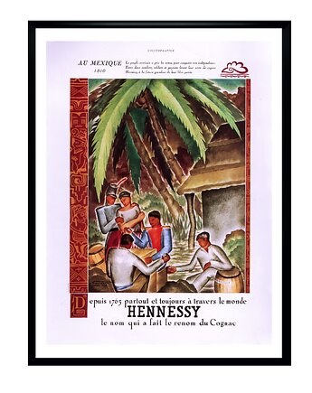 Oprawiona oryginalna francuska reklama koniaku HENNESSY z 1938 r, RiskyWalls