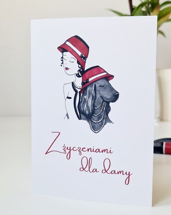 Kartka ze Spanielem: Życzenia dla Damy, Burgundowe Rysunki