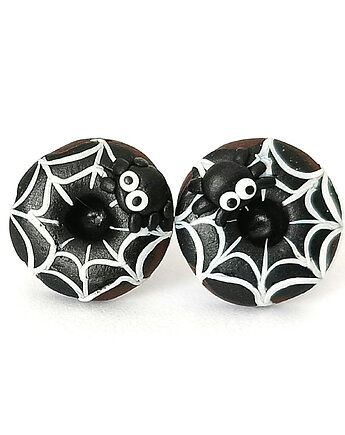 Kolczyki sztyfty donut z pająkiem i pajęczyną na Halloween, OMIFIMO