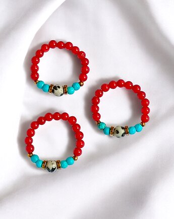 Pierścionek : INDIA : koral, jaspis, magnezyt, hematyt, kaktusia