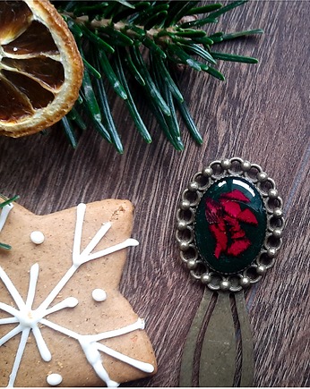 Zakładka z różą, zielony owal, Figa handmade accessories