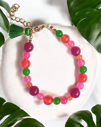 Bransoletka : summer fruits : kolorowy jadeit, kaktusia