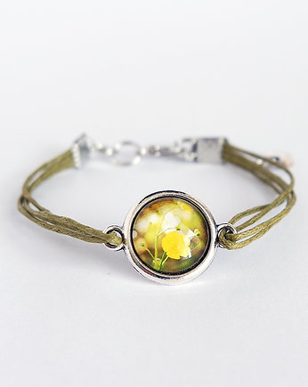 Bransoletka - Żółty kwiat - zielona, sznurki, yenoo