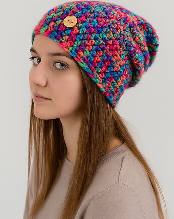 Czapka beanie smerf kolorowa szydełkowa NEONOWA, splotomaniaa