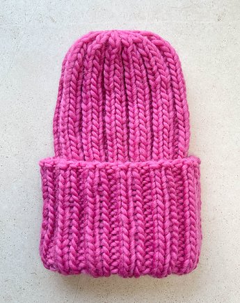 Zimowa czapka Buran 100% wełna z Peru landrynkowy róż, Made by Jaga