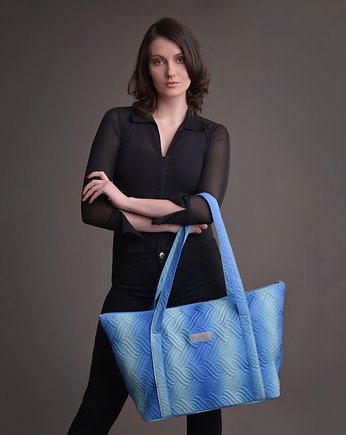 Duża torba pikowana  błękitno-turkusowa, OKAZJE - Prezent na 60 urodziny