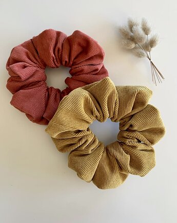 Zestaw 2 sztruksowych scrunchies -  Catia & Red Orange