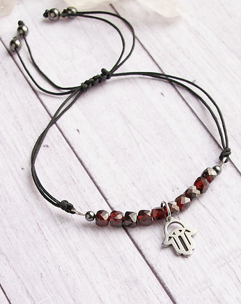 Amulet - granat & hamsa - odwaga, ochrona, kaktusia