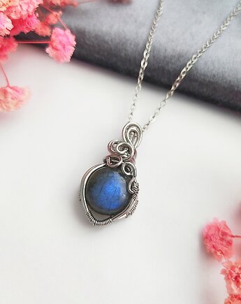 Naszyjnik Labradoryt Mini stal chirurgiczna wisiorek handmade wirewrapping, byNostawen