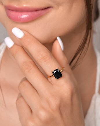 Pierścionek czarna cyrkonia srebro 925 pozłacane, Coccola JEWELLERY