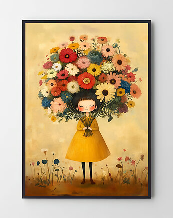 Plakat Dziewczynka w żółtej sukience z bukietem radości, Harvest Maison