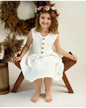 Sukienka muślinowa GAJA biała, OSOBY - Prezent dla dziewczynki