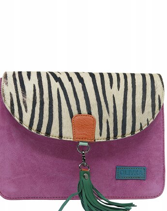 Torebka klasyczna damska zamszowa odpinany chwost brelok OLIVKA, Olivka Warsaw
