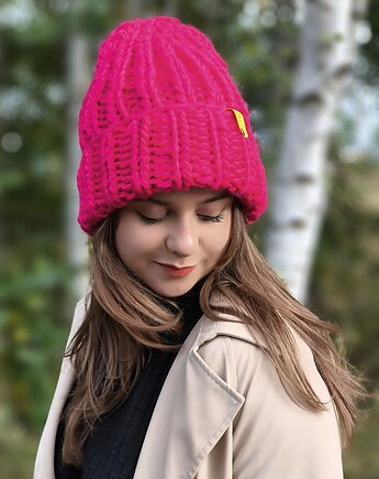 Wełniana czapka zimowa peruvian WOOLY wściekły róż, sploteka