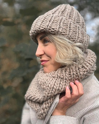 WOOLY Komplet czapka i komin beż, sploteka