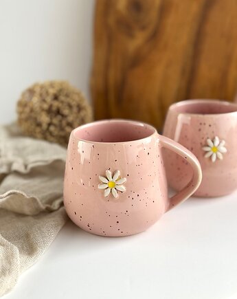 Kubek Beczułka ręcznie robiony 320 ml - Różowa stokrotka, Ceramika Tyka