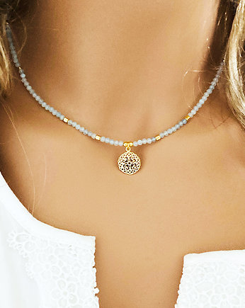 Naszyjnik  AKWAMARYN, kamienie naturalne choker, Anemon Atelier