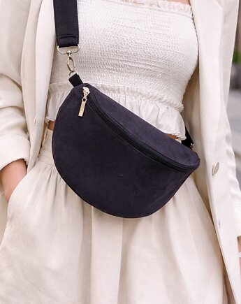 Czarna nerka eko zamsz boho na ramię pojemna, Made by Joan