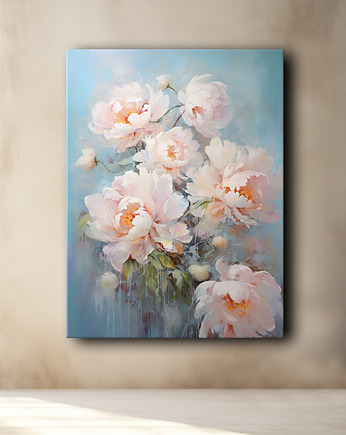 Kwiaty peonie - Obraz na płótnie - Druk, Blejtrama - Akwarela, Boho #19, Black Sapphire Art