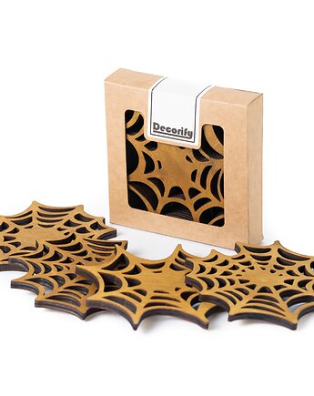 Podkładki pod kubek Halloween pajęczyna 4 szt. - dąb jasny, Decorify