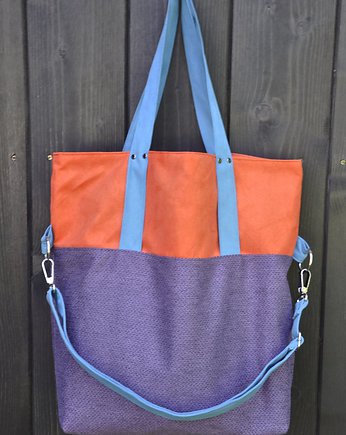 Torba na ramię-color block-fiolet,pom.,turkus, PRACOWNIA 166