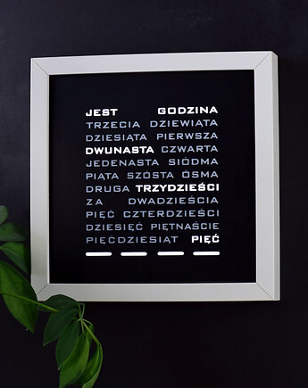 Word Clock - polski zegar słowny (biała ramka), SunflowerForHome