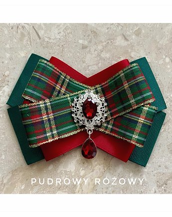 Świąteczna Brosza z czerwonym kryształkiem    Mikołajki Święta, Pudrowy Różowy