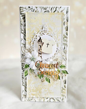 Kartka na chrzest z szatką i świeca, papierololo