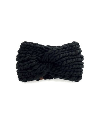 Czarna opaska turban z grubej wełny peruwiańskiej, Holy Alpaca Knit