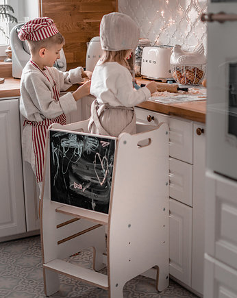 Biały Kitchen helper Pomocnik kuchenny dla dzieci z Tablicą kredową, OSOBY - Prezent dla dziecka