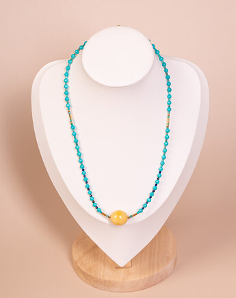 Naszyjnik turkusowy z bursztynem bałtyckim, Andorii by Baco