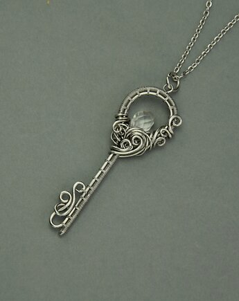 Wisiorek klucz kryształ górski wire wrapping kluczyk, Agata Rozanska
