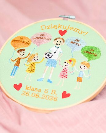 Podziękowania dla nauczyciela, indywidualna dedykacja, haft w tamborku, Plasun