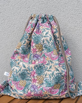 Plecak worek z drelichu Owoce i Kwiaty, wu handmade