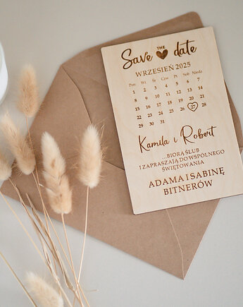 Zaproszenie drewniane dwustronne - Save the date 8 kolorów kopert, Decorify