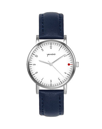 Zegarek  mały - Simple biały - skórzany, granatowy, OSOBY - Prezent dla kolegi